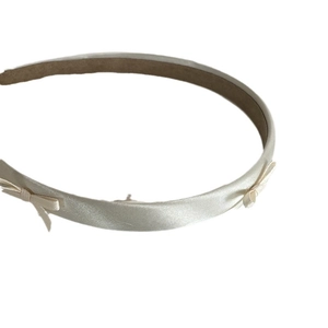 Elegant cream satin headband with double mini bows for women in ballet style