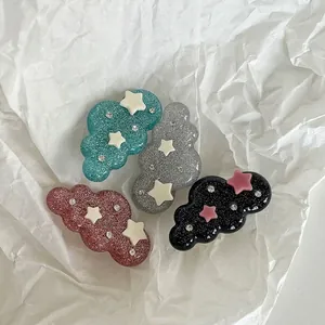 Glitter Cloud Star Hair Clips Acrylic Duckbill Clips With Rhinestones Sweet Korean Fashion Hair Accessories For Women Girls