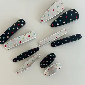Sparkly rhinestone faux leather hair clips set in geometric shapes for women hair styling
