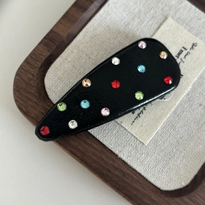 Sparkling multicolored rhinestone leather hair clip in water-drop BB style for women
