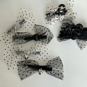 Elegant Polka Dot Mesh Bow Hair Clip Korean Style Mesh Ribbon Bowknot Duckbill Clip Heart Rose Flower Claw Clip For Women