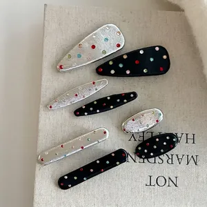 Vintage Colorful Rhinestone Artificial Leather Hair Clip For Women Geometric Shape Duckbill BB Clip Fashion Hair Accessory