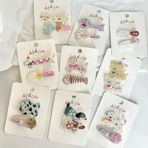 Süße Cartoon Tier Hund Katze Acryl Haarspangen Set Für Damen Mädchen Süßes Punktmuster Haarnadeln Täglicher Haarschmuck