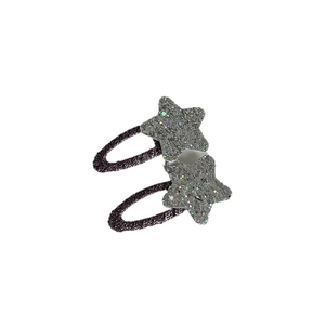 Lot de 2 barrettes étoile argentées pailletées avec enroulement de fil violet BB