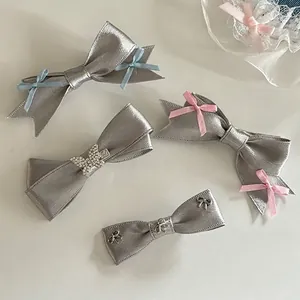 Silver Bow Leather Hair Clip Minimalist Rhinestone Butterfly Hairpin Side Clip Fashion Commute Women Jewelry Hair Accessories