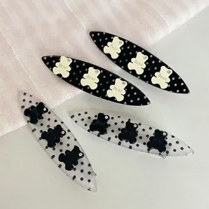 Pince à Cheveux Coréenne en Acétate Motif Ours Pois Rayé Pince Croco Ornée de Strass Barrette Latérale Mode Accessoire de Cheveux pour Femmes