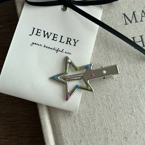 Silver star hair clip with colorful polka dots and cute duckbill clasp for women
