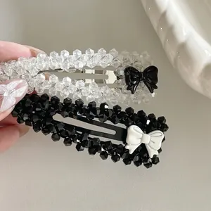 Barrettes à cheveux style ballet avec perles élégantes en finitions noir et blanc