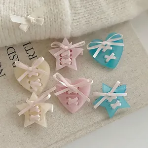 Pince à Cheveux Balletcore en Acétate Étoile Cœur Avec Nœud Papillon Élégante Texture Marbrée Épingle à Cheveux pour Femme