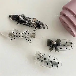 Acrylic Polka Dot Bow Hair Clip Retro French Style Lace Heart Handmade Duckbill Clip Elegant Bangs Clip For Women Girls