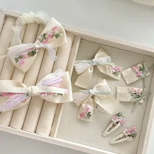 Dolce Fermaglio per Capelli con Fiocco in Pizzo Tessuto Elastico per Capelli Ricamato Floreale Donna Bambini Gioielli Capelli