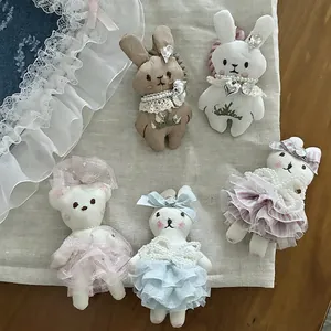 Sweet handmade plush rabbit and bear hair clips with lace, pearls and ribbons