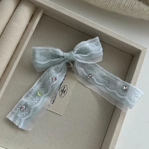 Barrette à cheveux élégante en dentelle bleue avec ornements en cristaux colorés