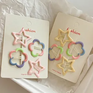 Lot de Barrettes en Alliage Étoile et Fleur pour Filles Pinces BB en Émail Accessoires de Coiffure pour Enfants