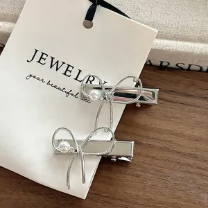 Pince à Cheveux Noeud en Métal Argenté Avec Künstliche Perle d'Imitation Strass Élégante Pince Bec de Canard Accessoire Femme