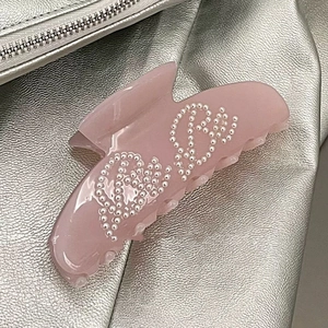 Vintage Acetate Hair Shark Clip For Women Elegant Artificial Pearl Bebe Letter Claw Clip Sweet Pink Beige Large Hair Accessories