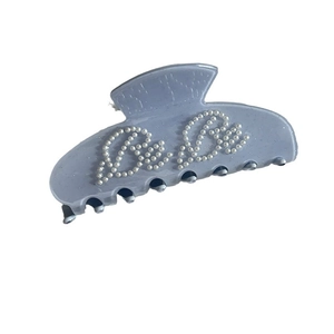 Elegant lavender gray acetate hair claw with Bebe pearl lettering for women
