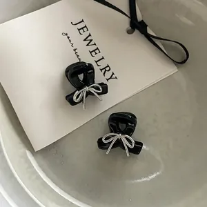 Bow Mini Hair Claw Clip Korean Style Small Hair Catch Clip Black And Silver Hair Clip For Women Daily Hair Accessories Jewelry