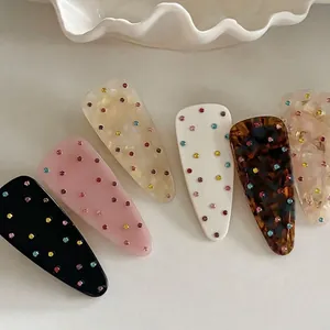 Acrylic Colorful Rhinestone Triangle Hair Clip Geometric Marble Pattern Bangs Clip Elegant Daily Party Hair Accessories For Women