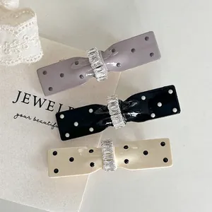 Korean Style Polka Dot Bow Hair Clip For Women Elegant Resin Rhinestone Bowknot Duckbill Clip Fringe Clip Hair Accessories