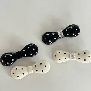 Pince à Cheveux Nœud à Pois Style Coréen Élégante Pince à Bec de Canard en Strass Épingle à Cheveux Fait Main pour Femmes