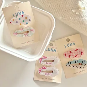 Pince à Cheveux en Acrylique Forme Nuage Pois Plaid Cerise Cœur Nœud Pince à Bec de Canard Accessoires Cheveux Doux Femmes