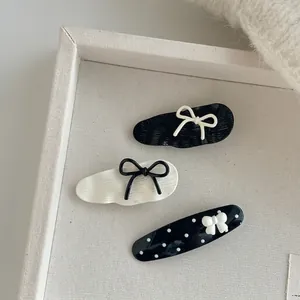 Vintage Polka Dot Bow Hair Clip Elegant Beige Black Handmade Fabric Metal Side Clip Fashion Bangs Clip For Women Accessories