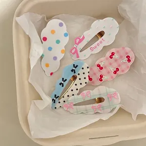 Lot de 5 barrettes à cheveux mignonnes avec pois et nœuds motifs cerise et cœur