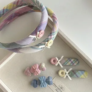 Women's Plaid Bow Ribbon Hair Clip Sweet Nylon Fabric Duckbill Clip Heart Pattern Hairpin Fashion Handmade Hair Accessories