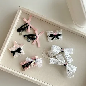 Barrettes à Nœud en Dentelle Douce pour Femmes Filles Élégantes Barrettes à Frange avec Paillettes Strass Künstliche Perles Accessoires Cheveux