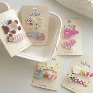 Ensemble de Barrettes à Cheveux Animaux de Dessin Animé Mignons pour Filles en Résine Acrylique Ours Chien Chat Couverts Pinces à Frange Accessoires