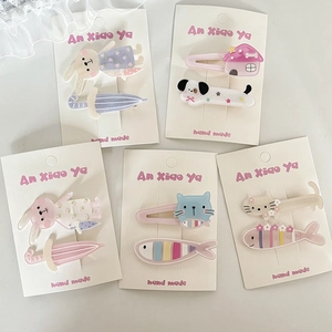Lindas Pinzas para el Cabello de Acrílico con Dibujos Animados Animales Frutas Hechas a Mano Colores Macaron para Niñas Accesorios