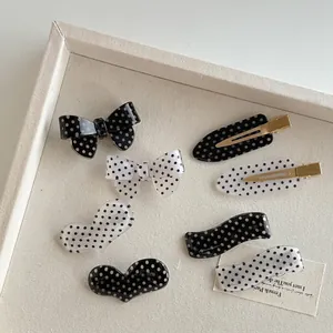 Polka Dot Bow Knot Heart Hair Clips For Women Acrylic Wave Geometry Duckbill Clip Fashion Vintage Hairpins Hair Accessories