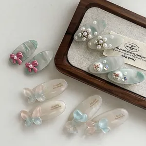 Barrette à Cheveux en Acétate Baroque Papillon Künstliche Perle Élégante Style Français Pince Bec de Canard en Résine Accessoires Femme