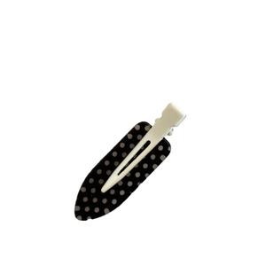 Retro black and white polka dot flower hair clip with cream metal duckbill base