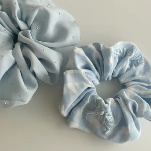 Women Plaid Embroidery Bowknot Hair Scrunchies Large Fabric Satin Lace Elastic Hair Ties Ponytail Holder Fashion Headwear