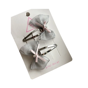 Sparkling silver glitter bow hair clips for girls featuring pink ribbon and rhinestone