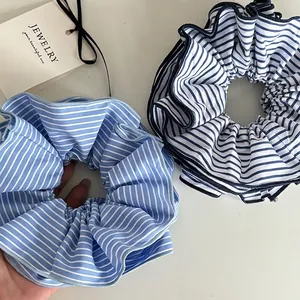 Chouchous en Tissu à Rayures Surdimensionnés Style INS Coréen Bandes de Cheveux en Tissu Rayé Bleu Blanc Pour Femmes