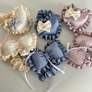 Sweet heart and bow scrunchie set in satin silk with pleated edges for bun hairstyles