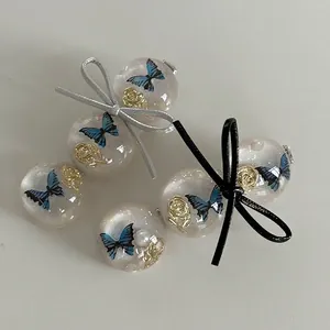 Blue Embossed Butterfly Resin Ball Hair Clip For Women Acrylic Gold Rose Artificial Pearl Glitter Bowknot Side Hair Clip Accessories