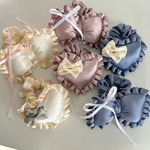 Sweet French Style Satin Heart Bow Scrunchie Korean Ruffle Elastic Hair Tie Handmade Decorative Headwear For Women Daily Dating
