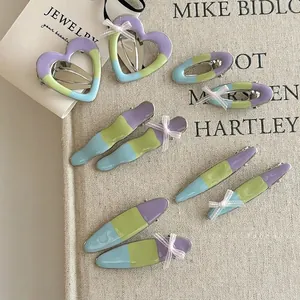 Handmade Yarn Sweet Cream Series Color-block Drip Glaze Hair Clips Bow Heart Wave Geometric Duckbill Clips Hair Accessories For Women