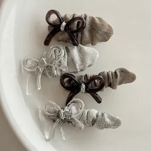 Korean Style Pleated Fabric Bow Hair Clip For Women Transparent Resin Butterfly Duckbill Clip Side Fringe Barrette