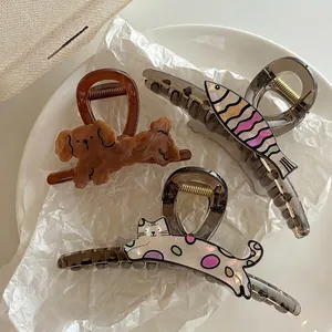 Pinces à cheveux mignonnes en acrylique avec motifs de chien teddy, poisson et chat à pois