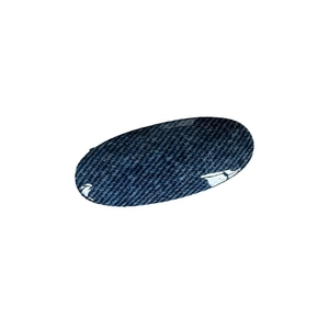Denim texture blue oval hair clip with glossy resin coating on white background