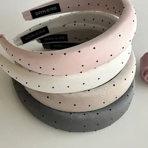 Sweet Polka Dot Padded Headband For Women Vintage Thick Sponge Hairband Handmade Rhinestone Embellished Fashion Accessories