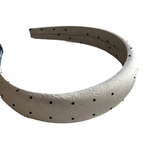 Chic cream sponge headband with black polka dots for a vintage high crown hair accessory look