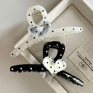 Pince à Cheveux Large Style Coréen à Pois et Cœur Mode Ins Acrylique Pince Requin pour Femmes Accessoires de Coiffure Elégants