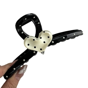 Pince à cheveux à pois avec motif de cœur noir et blanc pour femmes à la mode