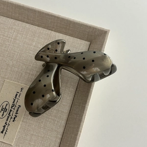 French vintage dark grey polka dot bow hair claw clip made of high-quality resin